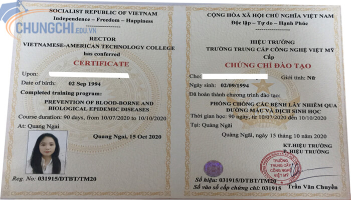 Chứng chỉ Phòng chống các bệnh lây nhiễm qua đường máu và dịch sinh học